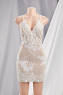 Summer Sling V-Neck Mesh Stitching Sequin Embroidered Backless Mini Evening Dress