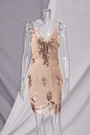 Summer Sling V-Neck Mesh Stitching Sequin Embroidered Backless Mini Evening Dress