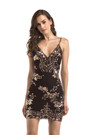 Summer Sling V-Neck Mesh Stitching Sequin Embroidered Zip-Up Backless Mini Evening Dress