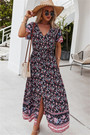 V-Neck New Stylish Batch Print Single Breasted Laced Casual Vacation Dress V-Neck New Stylish Batch Print Single Breasted Laced Casual Vacation Dress
