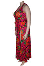 Xl-4Xl New Batch Printing Stretch Halter-Neck Low-Cut Tie-Waist High Slit Sexy Stylish Maxi Dress