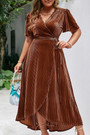 Xl-4Xl Plus Size Summer New Stylish 3 Colors Solid Color Inelastic V-Neck With Belt Split High Quality Casual Maxi Dress