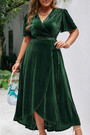 Xl-4Xl Plus Size Summer New Stylish 3 Colors Solid Color Inelastic V-Neck With Belt Split High Quality Casual Maxi Dress