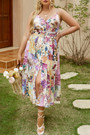 Xl-4Xl Plus Size Summer New Stylish Batch Printing Sling Inelastic Single Breasted Loose Casual Dress
