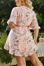 Xl-4Xl Plus Size Summer New Stylish Inelastic Floral Printing V-Neck Ruffle Lace-Up Casual Mini Dress