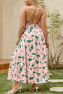Xl-4Xl Plus Size Summer New Stylish Stretch Floral Printing Crossed Sling Backless Sexy Maxi Dress