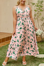 Xl-4Xl Plus Size Summer New Stylish Stretch Floral Printing Crossed Sling Backless Sexy Maxi Dress