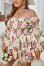 Xl-4Xl Plus Size Summer New Stylish Stretch Square Neckline Long Sleeves Ruffle High Quality Casual Mini Dress