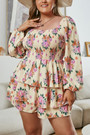 Xl-4Xl Plus Size Summer New Stylish Stretch Square Neckline Long Sleeves Ruffle High Quality Casual Mini Dress