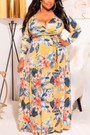 Xl-5Xl Autumn New All-Over Batch Printing Stretch V-Neck Stylish Casual Maxi Dress With Belt 5#