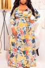 Xl-5Xl Autumn New All-Over Batch Printing Stretch V-Neck Stylish Casual Maxi Dress With Belt 5#