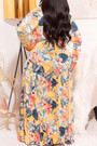 Xl-5Xl Autumn New All-Over Batch Printing Stretch V-Neck Stylish Casual Maxi Dress With Belt 5#