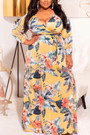 Xl-5Xl Autumn New All-Over Batch Printing Stretch V-Neck Stylish Casual Maxi Dress With Belt 5#