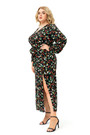 Xl-5Xl Autumn New Floral Printing Inelastic V-Neck High-Slit Stylish Maxi Dress With Belt