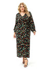 Xl-5Xl Autumn New Floral Printing Inelastic V-Neck High-Slit Stylish Maxi Dress With Belt