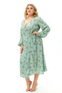 Xl-5Xl Autumn New Floral Printing Micro-Elastic V-Neck Tie-Waist Slit Stylish Midi Dress