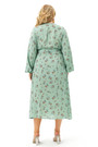 Xl-5Xl Autumn New Floral Printing Micro-Elastic V-Neck Tie-Waist Slit Stylish Midi Dress