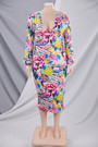 Xl-5Xl Plus Size Spring New Stylish Stretch Flower Batch Printing Deep V Neck Long Sleeves Slim Sexy Midi Dress