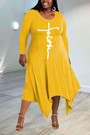 Xl-5Xl Plus Size Spring New Stylish Three Colors Crew Neck Letter Printing Irregular Hem Stretch Casual Midi Dress