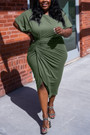 Xl-5Xl Plus Size Summer New Stylish 4 Colors Solid Color Stretch Shirring Irregular Loose Casual Midi Dress