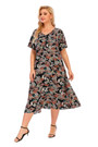 Xl-5Xl Plus Size Summer New Stylish Inelastic Batch Printing V-Neck Short Sleeves Loose Casual Midi Dress
