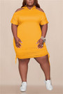 Xl-5Xl Summer New Plus Size Solid Color Stretch Shoulder Hollow Drawstring Stylish Casual Midi Dress