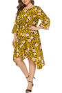 Xl-6Xl Plus Size Leopard & Floral Batch Printing Inelastic Waist-Tie Irregular Stylish Casual Midi Dress(With Belt)