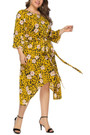 Xl-6Xl Plus Size Leopard & Floral Batch Printing Inelastic Waist-Tie Irregular Stylish Casual Midi Dress(With Belt)