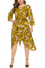 Xl-6Xl Plus Size Leopard & Floral Batch Printing Inelastic Waist-Tie Irregular Stylish Casual Midi Dress(With Belt)