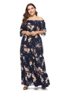 Xl-6Xl Plus Size Spring New Stylish Inelastic Floral Batch Printing Off-The Shoulder Elbow Sleeves Casual Maxi Dress