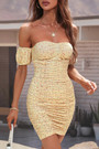 Xs-2Xl Plus Size Summer New Stylish Floral Batch Printing Micro Elastic Off-The-Shoulder Backless Shirring Bodycon Sexy Mini Dress