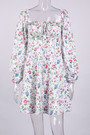 Xs-L Floral Printing Inelastic Square-Neck Lace-Up Zip-Up Back Sweet Rural Mini Dress