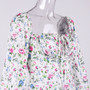 Xs-L Floral Printing Inelastic Square-Neck Lace-Up Zip-Up Back Sweet Rural Mini Dress