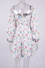 Xs-L Floral Printing Inelastic Square-Neck Lace-Up Zip-Up Back Sweet Rural Mini Dress