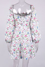 Xs-L Floral Printing Inelastic Square-Neck Lace-Up Zip-Up Back Sweet Rural Mini Dress