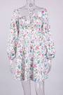 Xs-L Floral Printing Inelastic Square-Neck Lace-Up Zip-Up Back Sweet Rural Mini Dress