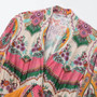 Xs-L Spring New Stylish Micro Elastic Flower Batch Printing Lace-Up Long Sleeves Casual Maxi Dress