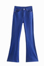 Xs-L Spring Three Colors Solid Color Micro-Elastic High Waist Pockets Button Zip-Up Stylish High Quality Flare Jeans