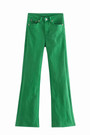 Xs-L Spring Three Colors Solid Color Micro-Elastic High Waist Pockets Button Zip-Up Stylish High Quality Flare Jeans
