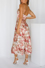 Xs-L Summer Flower Batch Printing Inelastic Padded Underwire Adjustable Straps Zip-Up Back Stylish Pastoral Style Midi Dress
