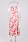 Xs-L Summer Flower Batch Printing Inelastic Padded Underwire Adjustable Straps Zip-Up Back Stylish Pastoral Style Midi Dress