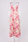 Xs-L Summer Flower Batch Printing Inelastic Padded Underwire Adjustable Straps Zip-Up Back Stylish Pastoral Style Midi Dress