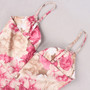 Xs-L Summer Flower Batch Printing Inelastic Padded Underwire Adjustable Straps Zip-Up Back Stylish Pastoral Style Midi Dress