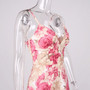 Xs-L Summer Flower Batch Printing Inelastic Padded Underwire Adjustable Straps Zip-Up Back Stylish Pastoral Style Midi Dress