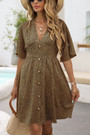Xs-L Summer New 3 Colors Inelastic Leopard Printing V-Neck Single-Breasted Loose Casual Mini Dress