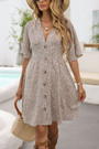 Xs-L Summer New 3 Colors Inelastic Leopard Printing V-Neck Single-Breasted Loose Casual Mini Dress