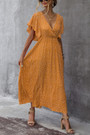 Xs-L Summer New 4 Colors Floral Batch Printing Micro Elastic V-Neck Casual Maxi Dress