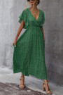 Xs-L Summer New 4 Colors Floral Batch Printing Micro Elastic V-Neck Casual Maxi Dress