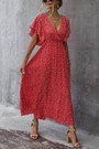 Xs-L Summer New 4 Colors Floral Batch Printing Micro Elastic V-Neck Casual Maxi Dress