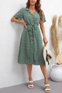 Xs-L Summer New Floral Batch Printing Inelastic Short Sleeves Single-Breasted With Belt Casual Midi Dress